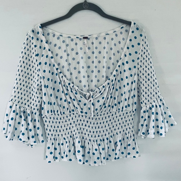 Free People Polka Dot Milkmaid Crop Top Small Cottagecore Boho Peasant Fairy - Picture 2 of 12